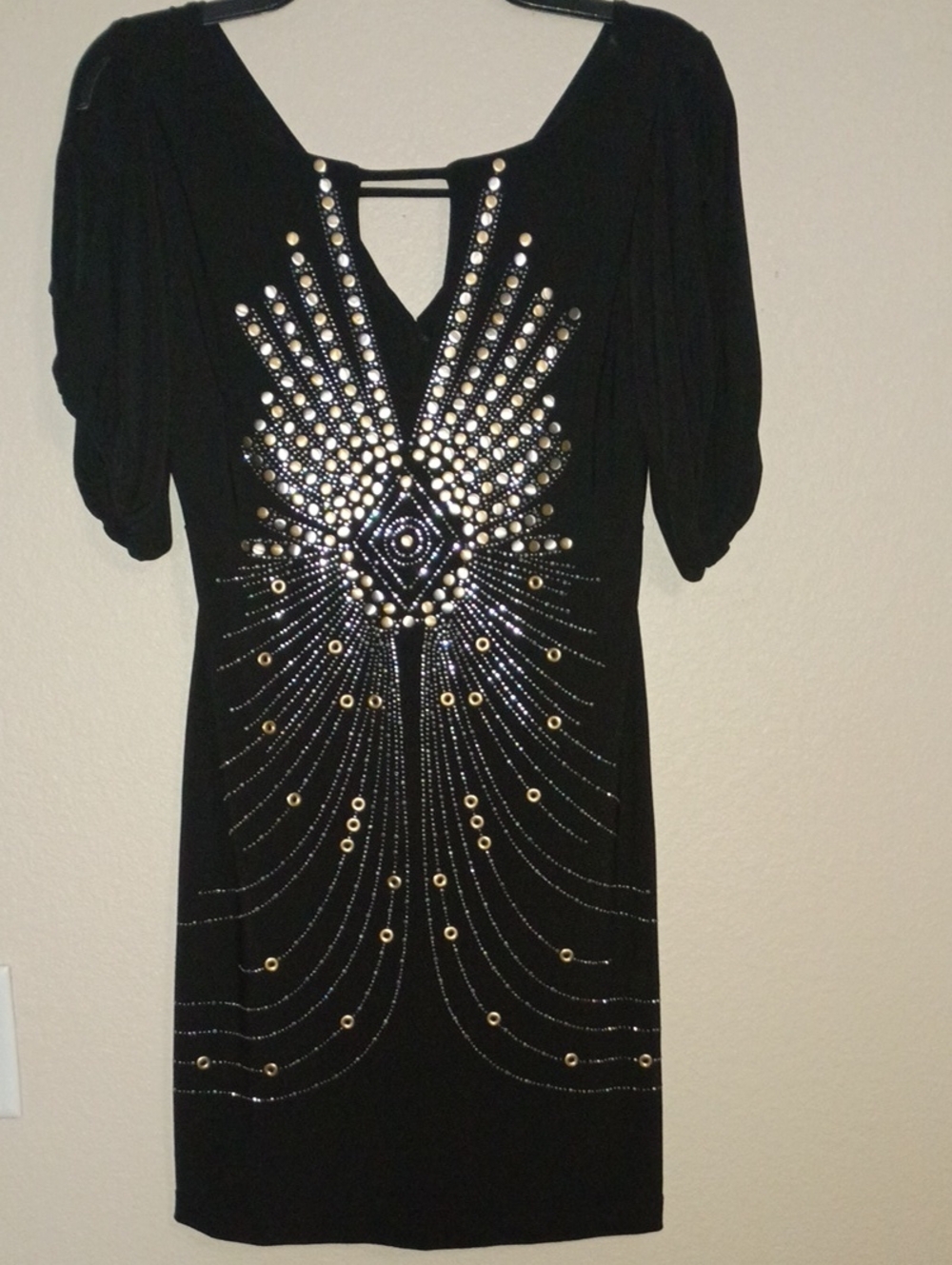 Black Embellished V-Neck Party Dress